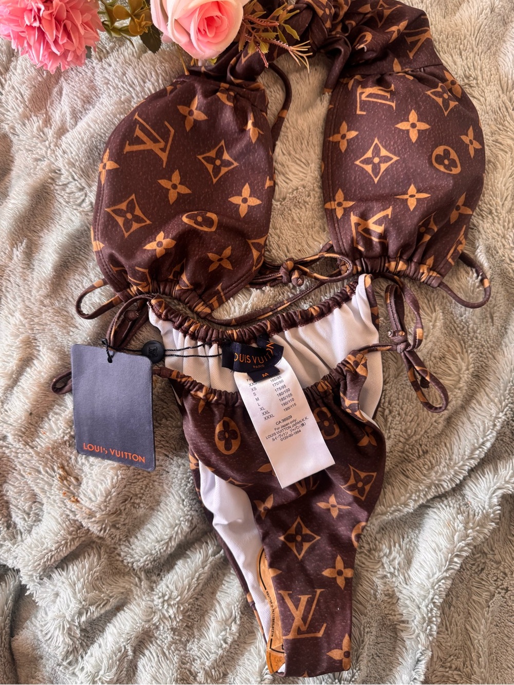 Louis Vuitton Brown & Gold Monogram Bandeau Bikini Set - Picture 3 of 6
